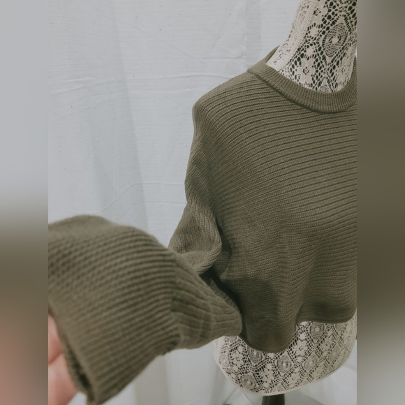 Aritzia Wilfred Free Fits Sz XS/S Lolan Green Merino Wool Knit crop sweater - Picture 5 of 10